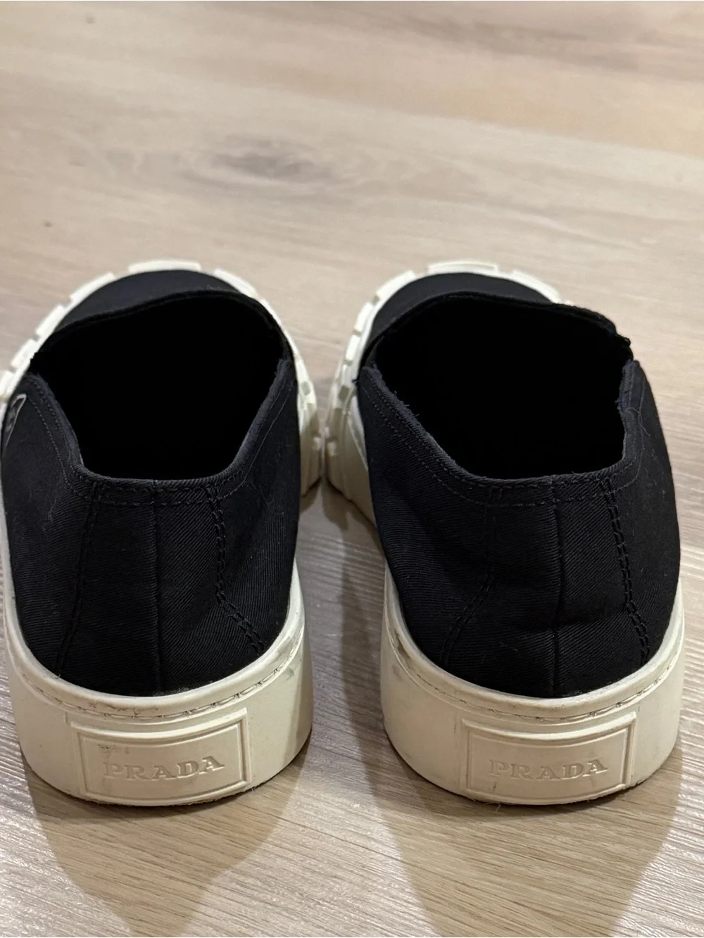 Prada Black Canvas Slip-On Sneakers with Cream Platform - Picture 5 of 10